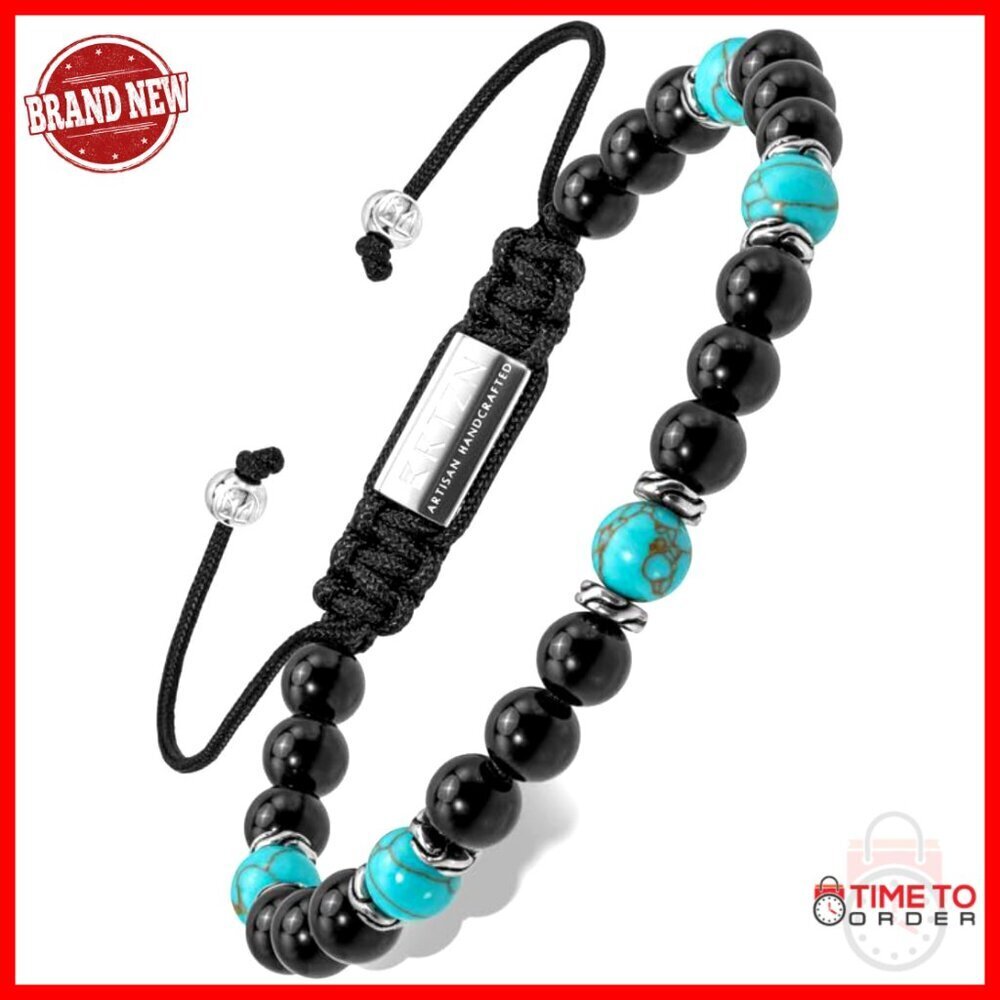 Adjustable Turquoise Beaded Bracelet for Men, Handcrafted Western Style